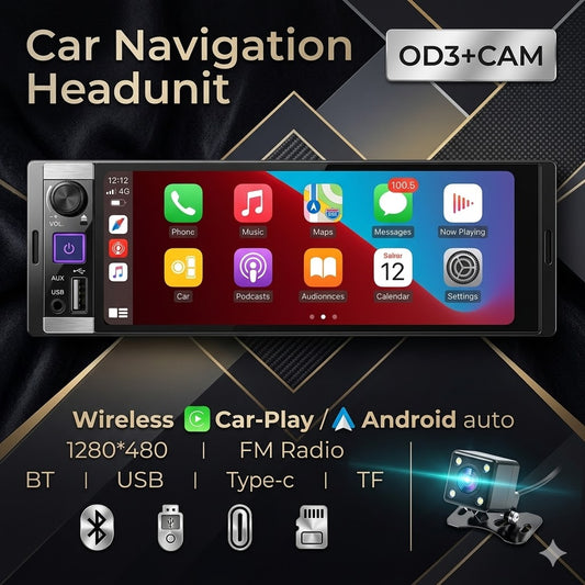 1Din Wireless CarPlay Android AUTO HD touch screen Universal 6.86'' Car Radio FM Stereo MP5 multimedia player BT TF port Camera